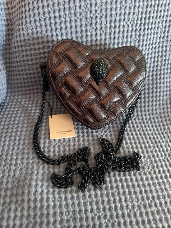 Kurt Geiger Handbags - Kurt Geiger Quilted Heart Crossbody in Black with Black Chain